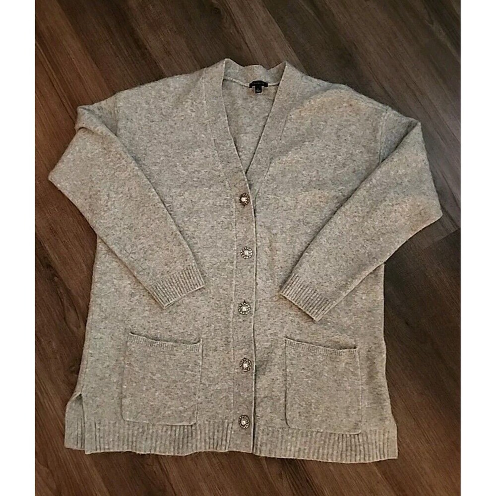 Talbots Sweater Cardigan  Open Front Womens Large Rhinestone Pearl Buttons